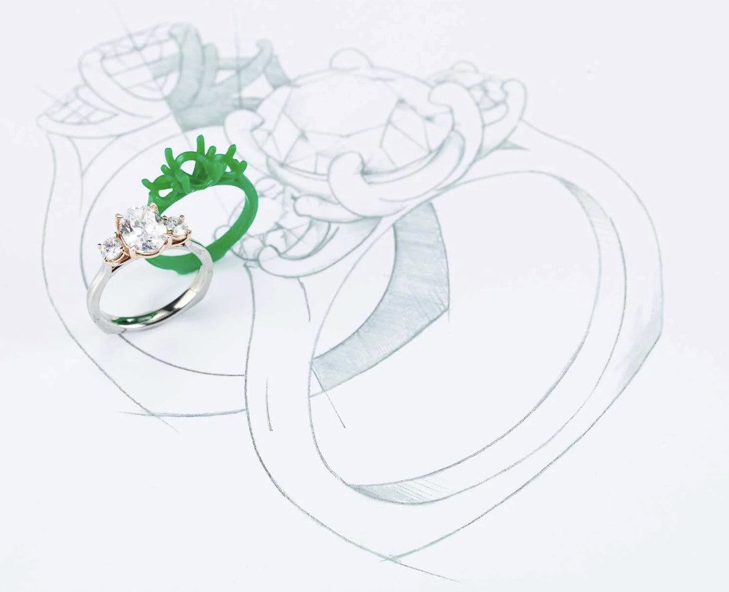 Wearable prototype ring in silver and cubic zirconia